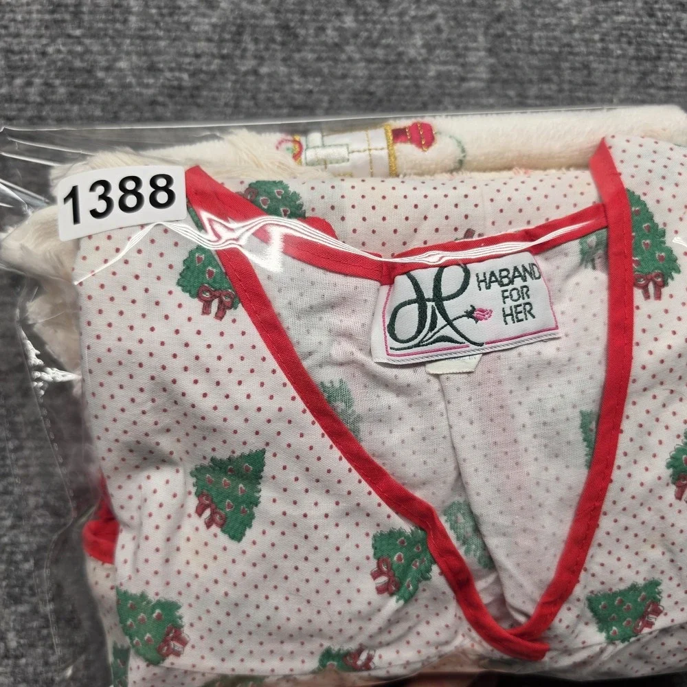 Vtg Holiday Kitchen Lot Haband Christmas Tree Apron Top XL + 4 Hand Towels Noel